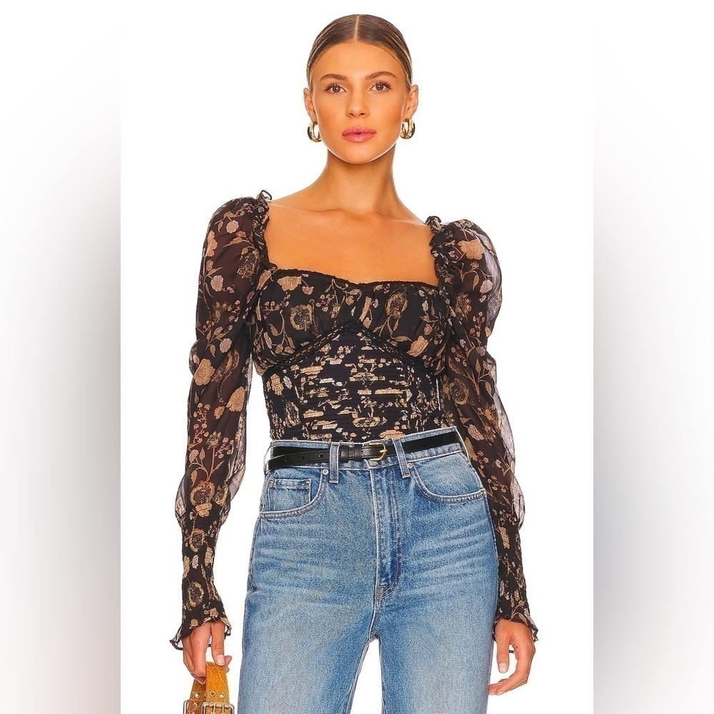 NEW Free People Brunch Date Bodysuit, Black Combo, Size XS